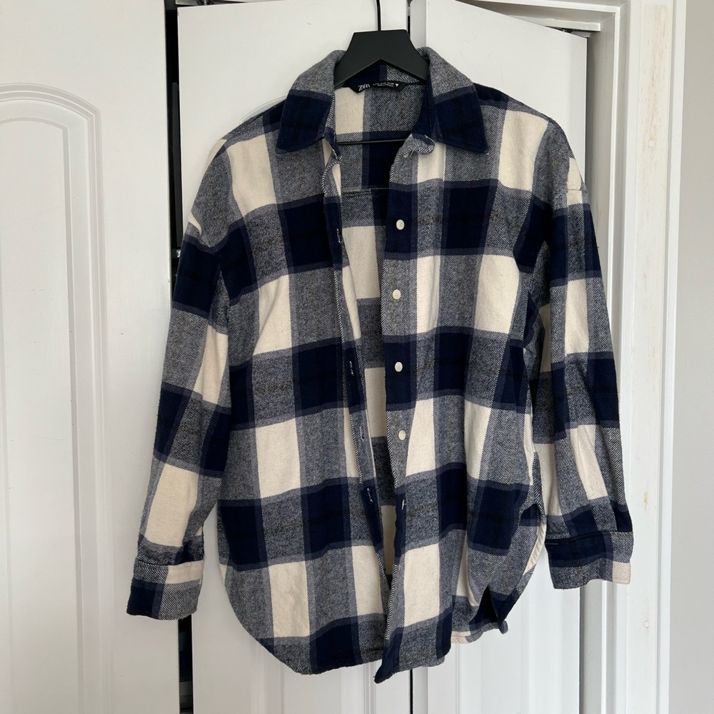 Zara blue and white flannel